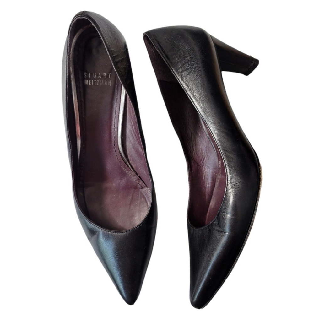 Stuart Weitzman Black Leather Power Pointed Toe Pumps High Heels